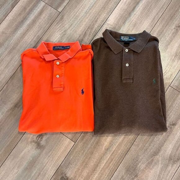 Lot‎ of 2 Polo Ralph Lauren Casual Longsleeve Polos Men Large Bin O-6 - Picture 1 of 5